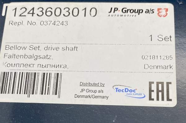 Faltenbalgsatz Antriebswelle radseitig JP Group 1243603010 f. Opel Astra G, Zafira A, Sintra